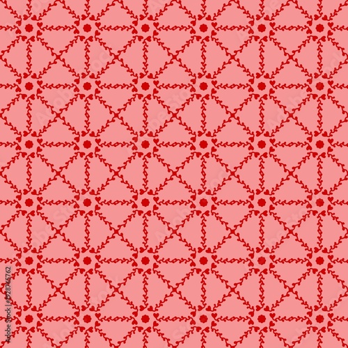 Red Floral Vine Geometric Seamless Pattern on Soft Pink Background