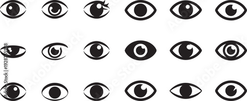 Eye vector  icon set, human vision symbols and eyeball silhouettes for UI web design