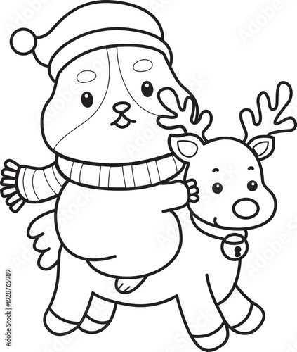 Coloring pages of Cute set of hamster sticker with christmas activity.  Outline of hamster 