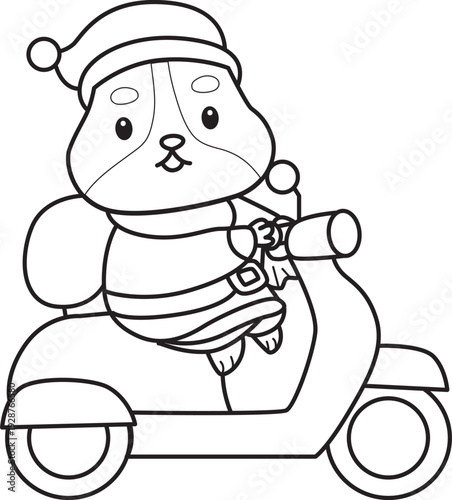 Coloring pages of Cute set of hamster sticker with christmas activity.  Outline of hamster 