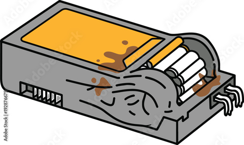 Damaged Power Bank with Exposed Batteries