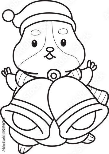 Coloring pages of Cute set of hamster sticker with christmas activity.  Outline of hamster 