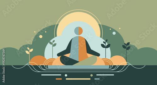 Serene Meditation Illustration with Nature Elements.
