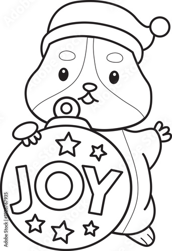 Coloring pages of Cute set of hamster sticker with christmas activity.  Outline of hamster 