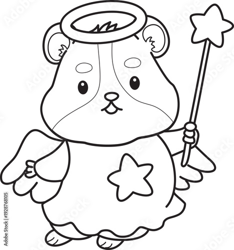 Coloring pages of Cute set of hamster sticker with christmas activity.  Outline of hamster 