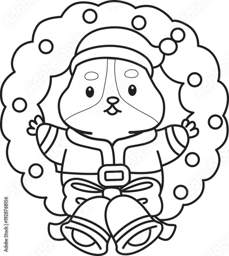 Coloring pages of Cute set of hamster sticker with christmas activity.  Outline of hamster 