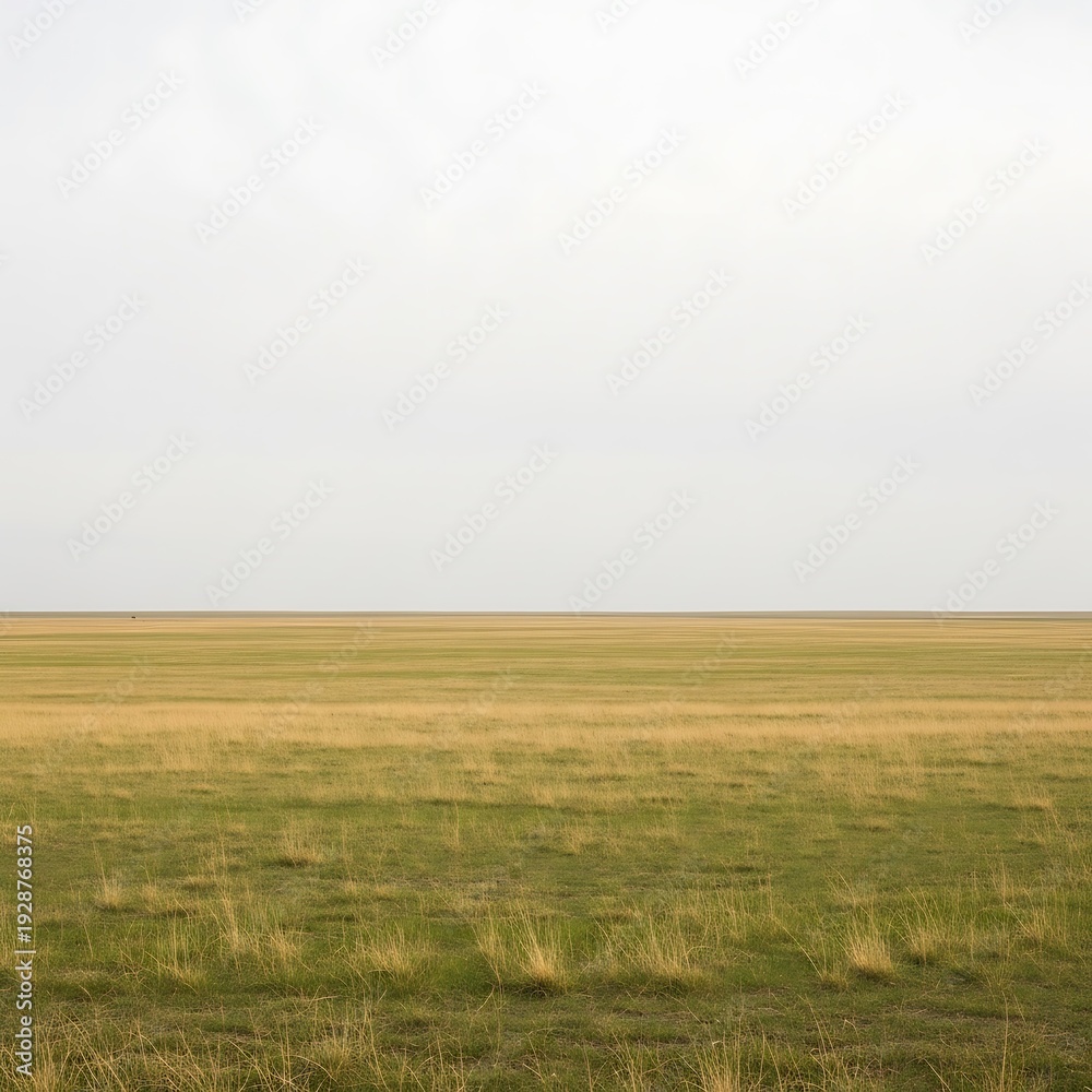 Obraz premium Vast, Open Expanse of Prairie Grassland under Pale Sky, Horizontal View