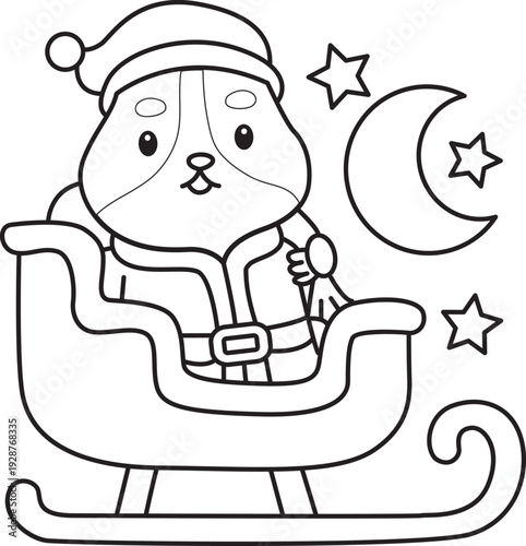 Coloring pages of Cute set of hamster sticker with christmas activity.  Outline of hamster 