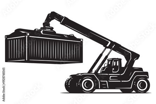 Reach Stacker Silhouette, Vector Illustration, Isolated on White Background