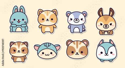 Adorable cartoon animal characters in various poses and colors.