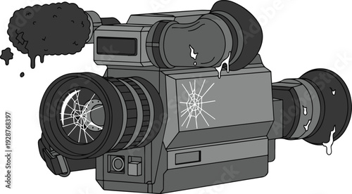 Damaged Camera with Shattered Lens