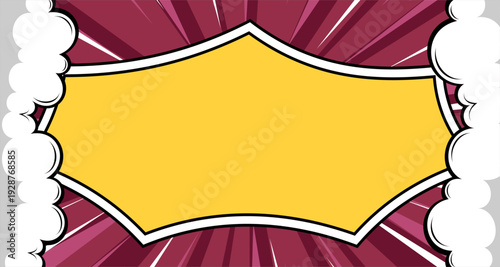 Wallpaper Mural Pop Art Comic Banner with Blank Yellow Frame and Smoke Clouds Background Torontodigital.ca