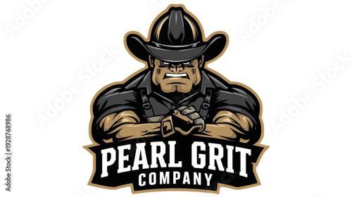 Logo Featuring a Strong Muscular Man in a Cowboy Hat with Arms Crossed for a Company Brand