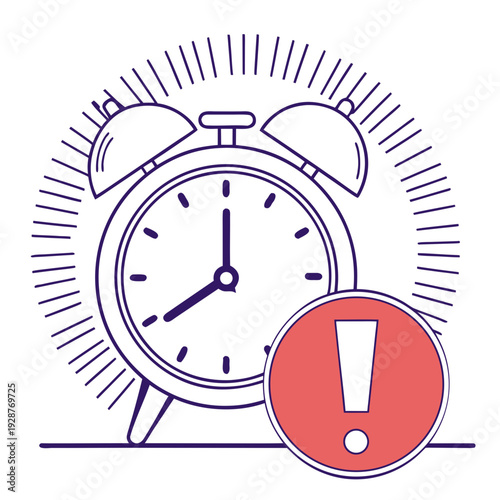 A stylized illustration of an alarm clock with an exclamation mark, symbolizing time management and urgency
