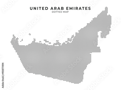 a silhouette of United Arab emirates dotted map geometric symbol on white background