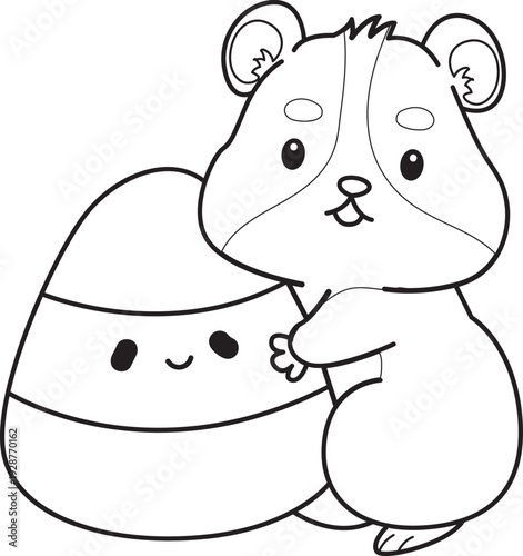 Coloring pages of Cute set of hamster sticker with halloween activity.  Outline of hamster 