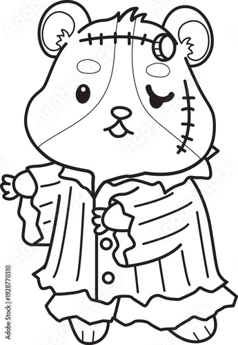 Coloring pages of Cute set of hamster sticker with halloween activity.  Outline of hamster 