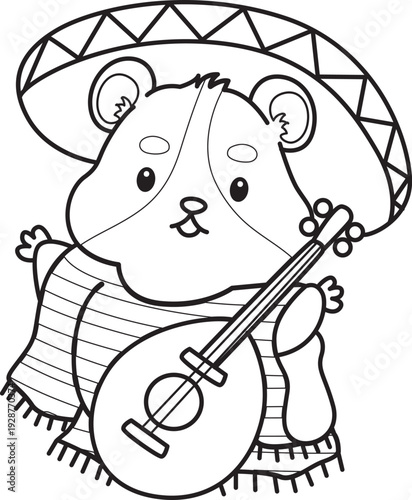 Coloring pages of Cute set of hamster sticker with halloween activity.  Outline of hamster 
