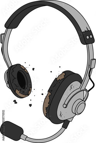 Damaged Headphones with Shattered Ear Cup