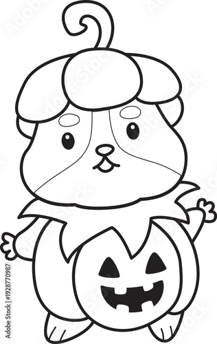 Coloring pages of Cute set of hamster sticker with halloween activity.  Outline of hamster 