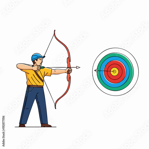 Archer drawing a bow aiming at a target.
