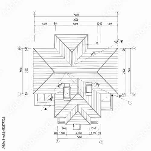 Architectural roof plan drawing of house.