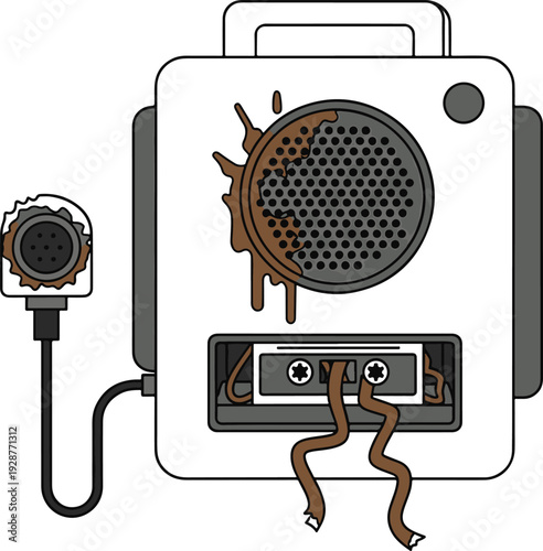 Broken Boombox with Damaged Cassette