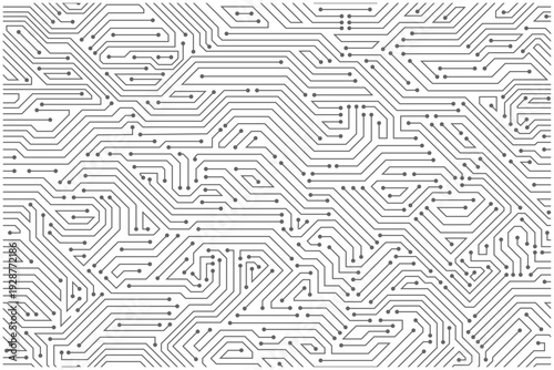 グレーの回路パターン シームレス背景ベクター／白背景・電子基板・テクノロジー抽象デザイン