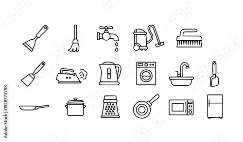 Modern Thin Stroke Household and Kitchen Appliance Outline Icon Pack