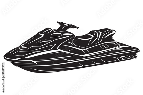 Jet Ski Silhouette Side View, Personal Watercraft, Vector Illustration, Isolated on White Background