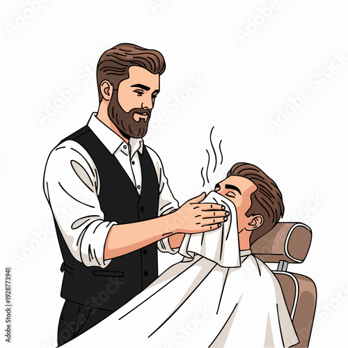Barber Shaving Client with Towel.