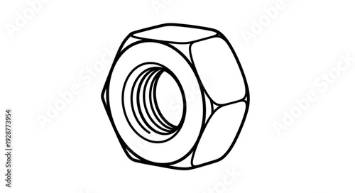Close-up of a hexagonal nut, a common mechanical fastener.
