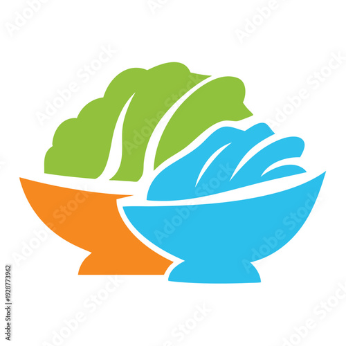 Two colorful bowls of fresh salad leaves.