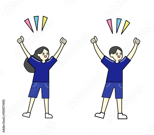 FIFAワールドカップをユニフォーム姿で応援する男女のイラスト