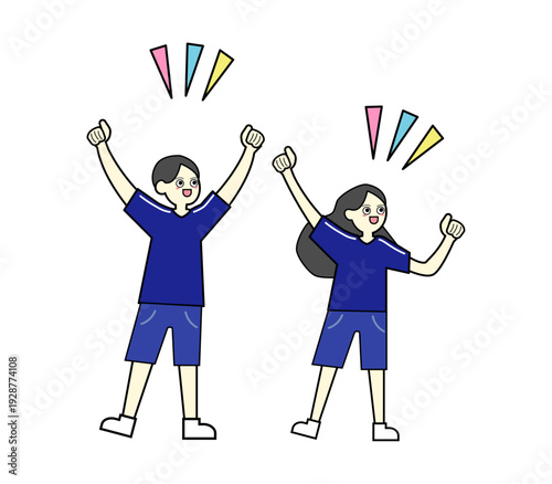 FIFAワールドカップをユニフォーム姿で応援する男女のイラスト