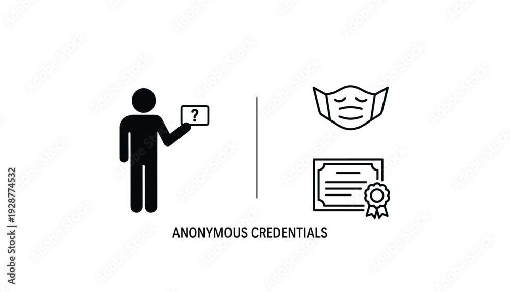 Fototapeta premium Anonymous credentials concept with masked identity and certificate