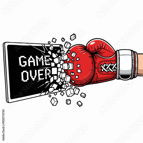 Boxing Glove Striking Smartphone Screen.