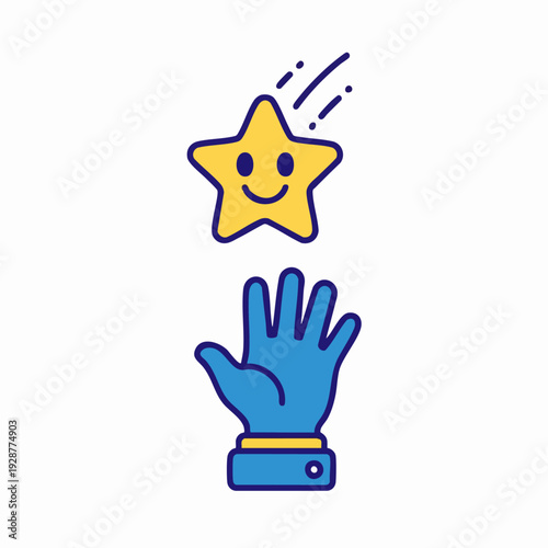 Cartoon Blue Gloved Hand Reaching Toward Star.
