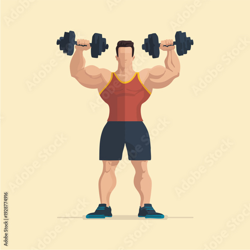 Muscular Weightlifter Lifting Dumbbells In Pose.