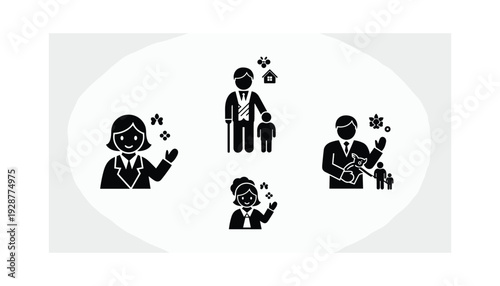 Family and business icons for modern lifestyle and relationships
