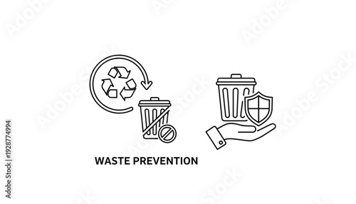 Waste prevention concept with recycling and protection icons