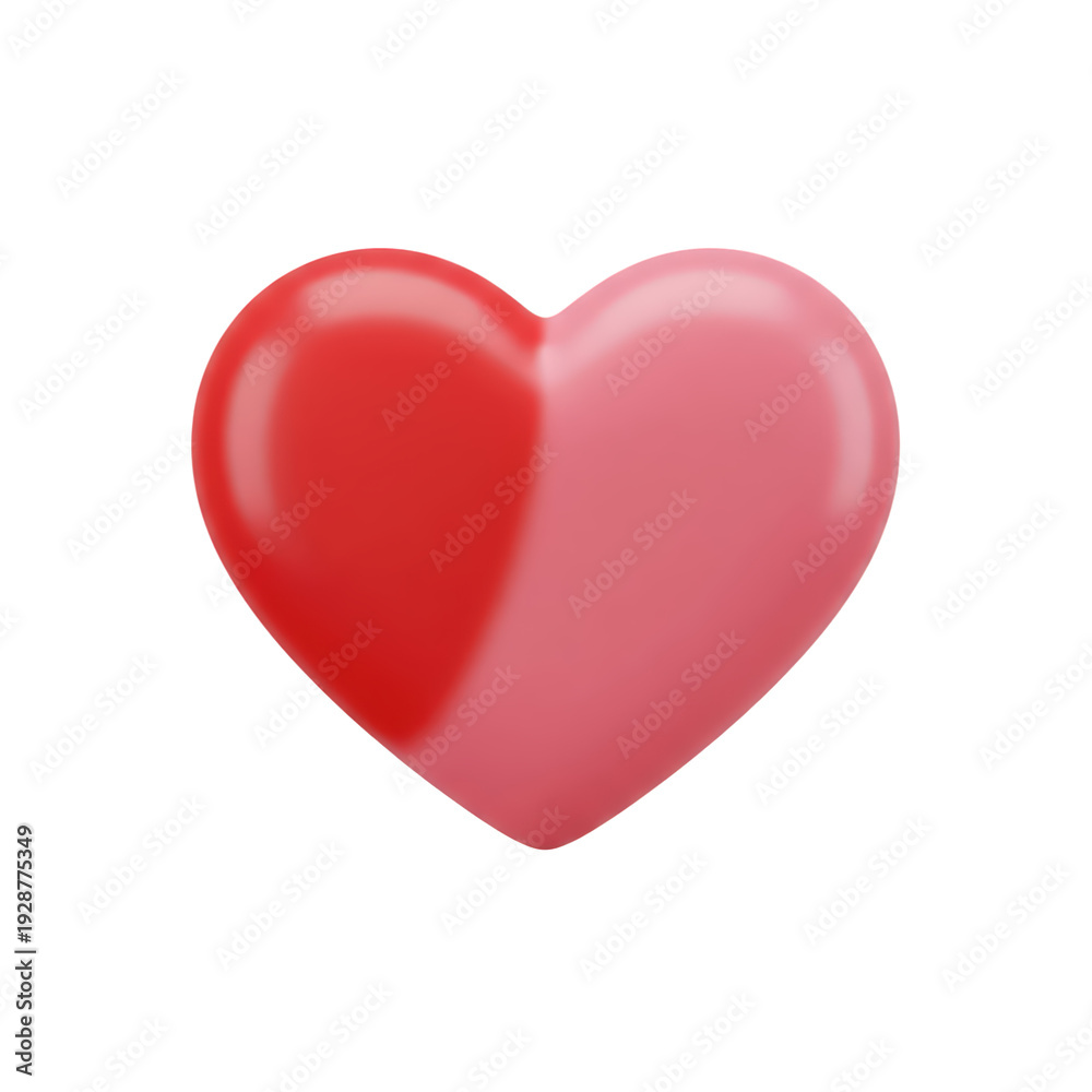 Fototapeta premium 3D Rendered Heart Shape with Red and Pink Halves on Black Background love symbol isolated on a transparent background