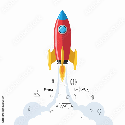 Cartoon Rocket Launch Illustration Scene.