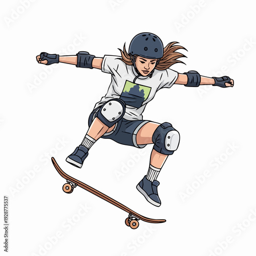 Cartoon Skateboarder Performing Dynamic Jump.