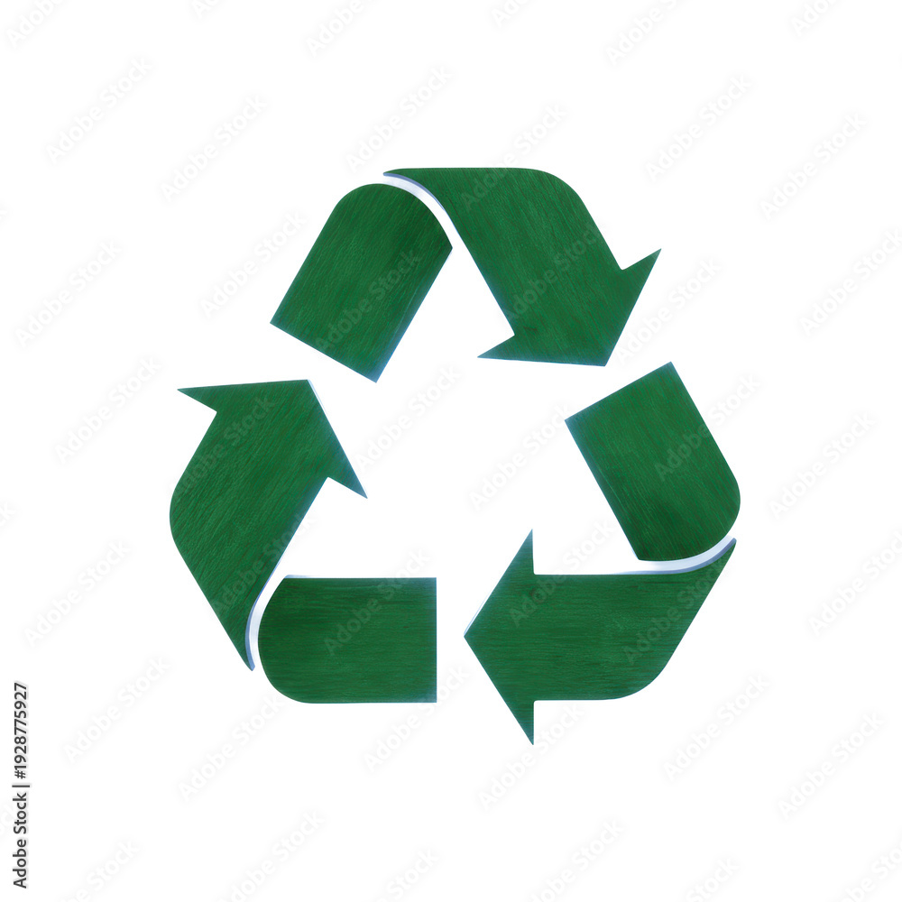 Fototapeta premium Green Wood Texture Recycle Symbol Against Black Background