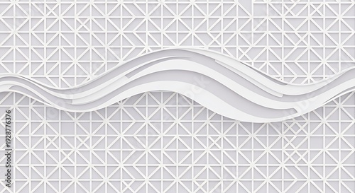 Abstract white geometric pattern background featuring elegant layered wave shapes minimalist clean 3D render ideal for modern design texture concept banner
