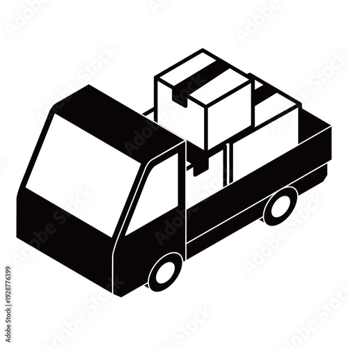 	配達中の軽トラックのアイソメトリック素材