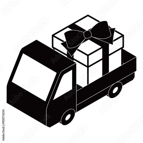 	ギフトボックスを積んだトラックの立体イラスト