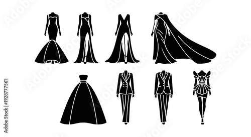 High Fashion Evening Gowns and Formal Suits Silhouettes for Women