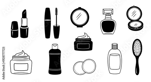 Beauty Skin Care and Makeup Cosmetic Product Silhouette Vector Set